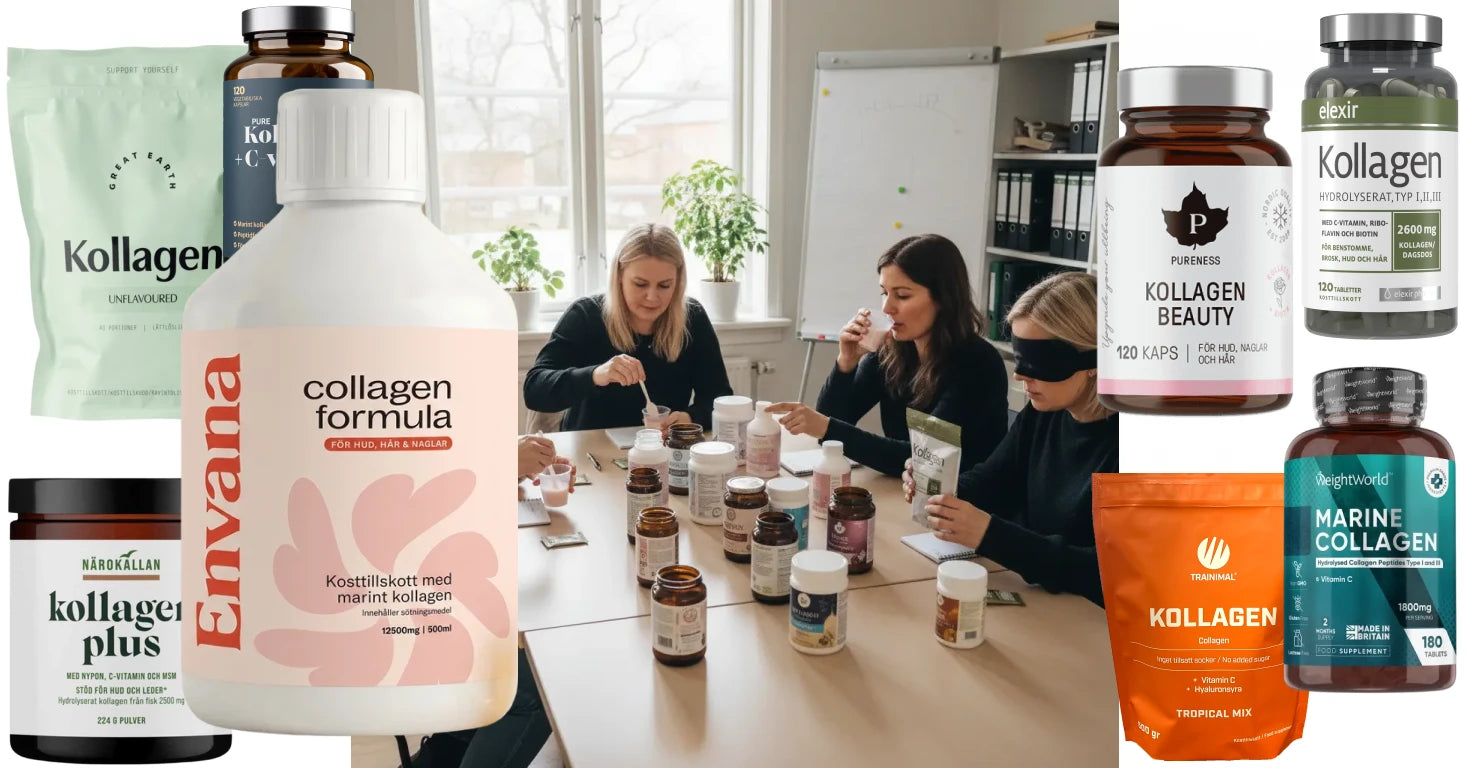 Testpanelen provar kollagentillskotten i jämförelsen runt ett bord