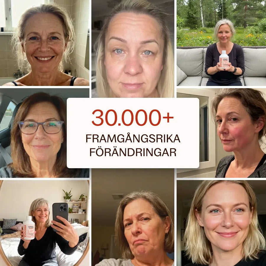 Kollage med kundbilder från kvinnor som använder Envana kollagen