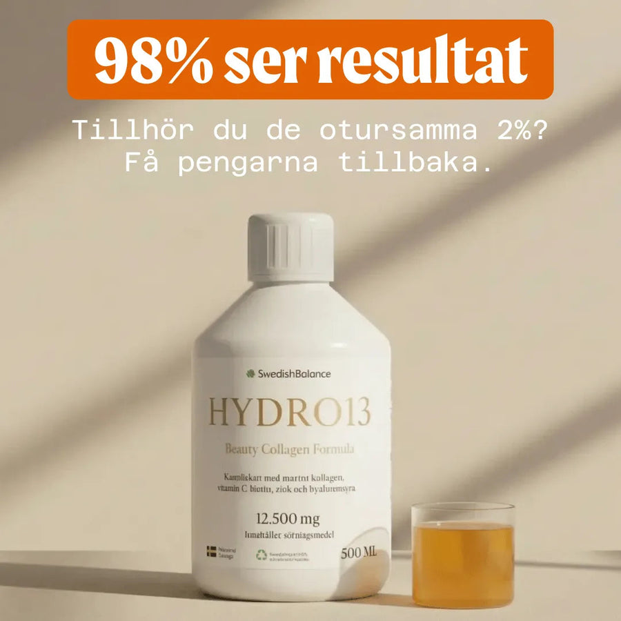 Kollagenflaska med doseringsglas, 98 procent ser resultat