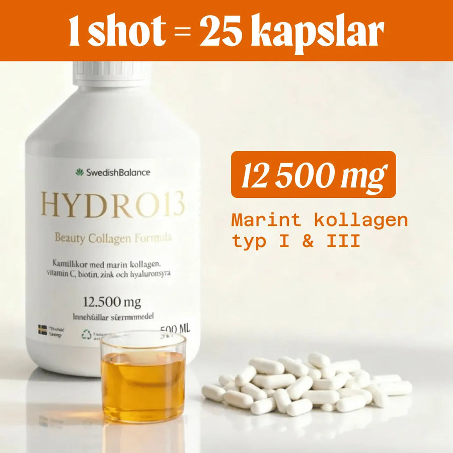 En dos flytande kollagen 12 500 mg motsvarar 25 kapslar