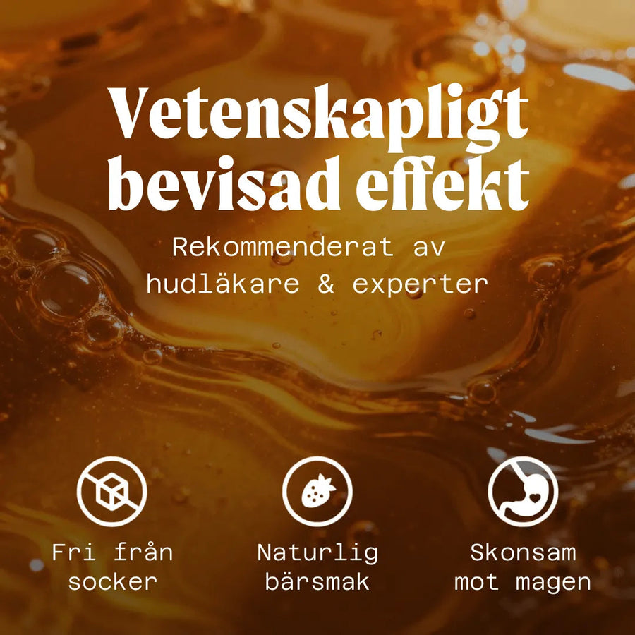 Flytande kollagen närbild, fri från socker med naturlig bärsmak